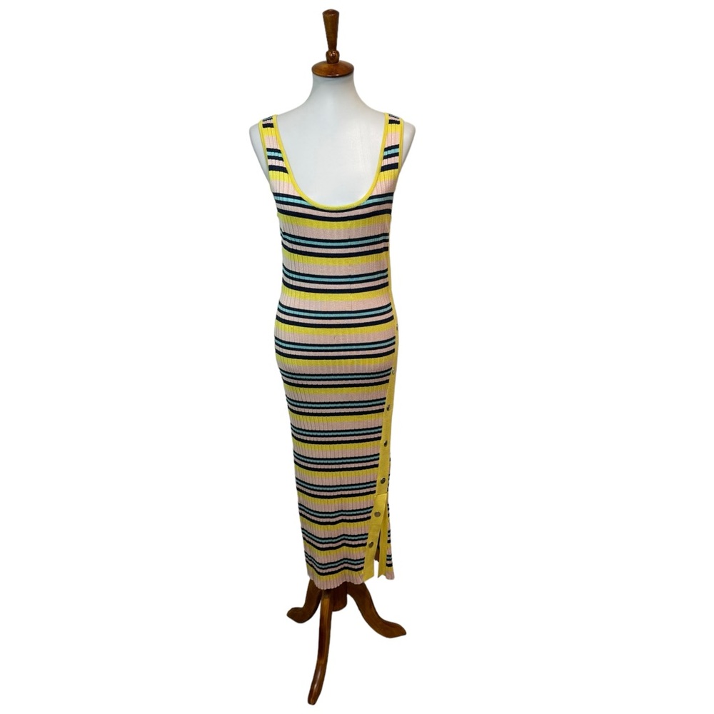 525 America Pink Snap Rib Dress Midi Yellow Size Medium - Picture 2 of 8